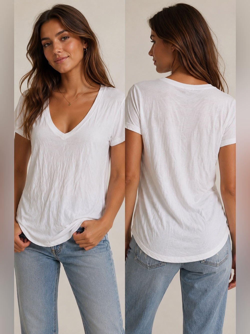 Abercrombie and Fitch, soft and drape white V-neck Tee. Sz M